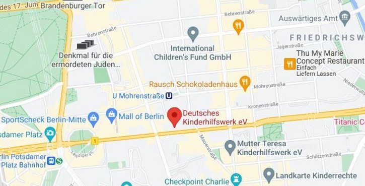 Das Deutsche Kinderhilfswerk hat seinen Sitz in der Leipziger Straße 116-118 in Berlin-Mitte. 